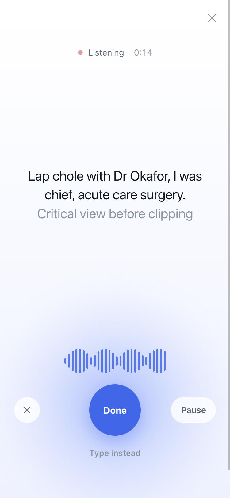 Dictation screen with spoken text
