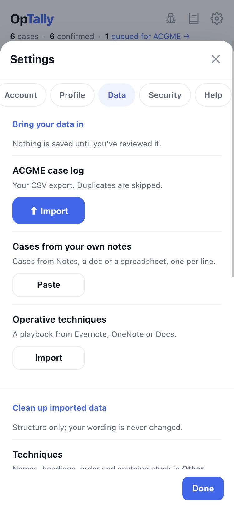 Settings → Data
