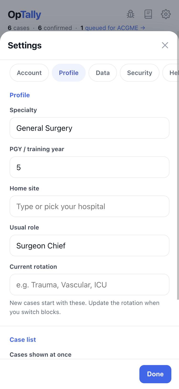 Settings → Profile